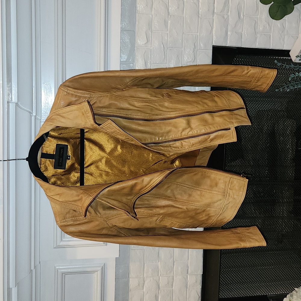 black rivet, camel colored, Women's Leather Jacket